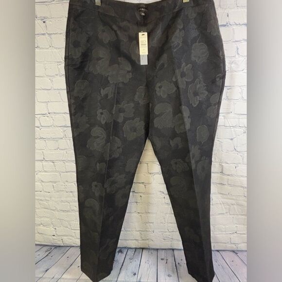 NWT Talbots Heritage Black Floral Jacquard Pants Side Zip Festive Party 16 - Picture 1 of 12